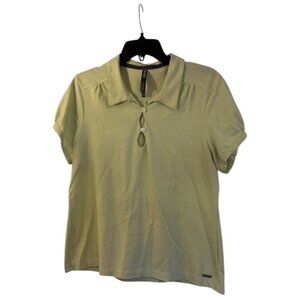 Lija Golf Polo Shirt neon Yellow Lightweight Cotton Blend Activewear Top Size XL